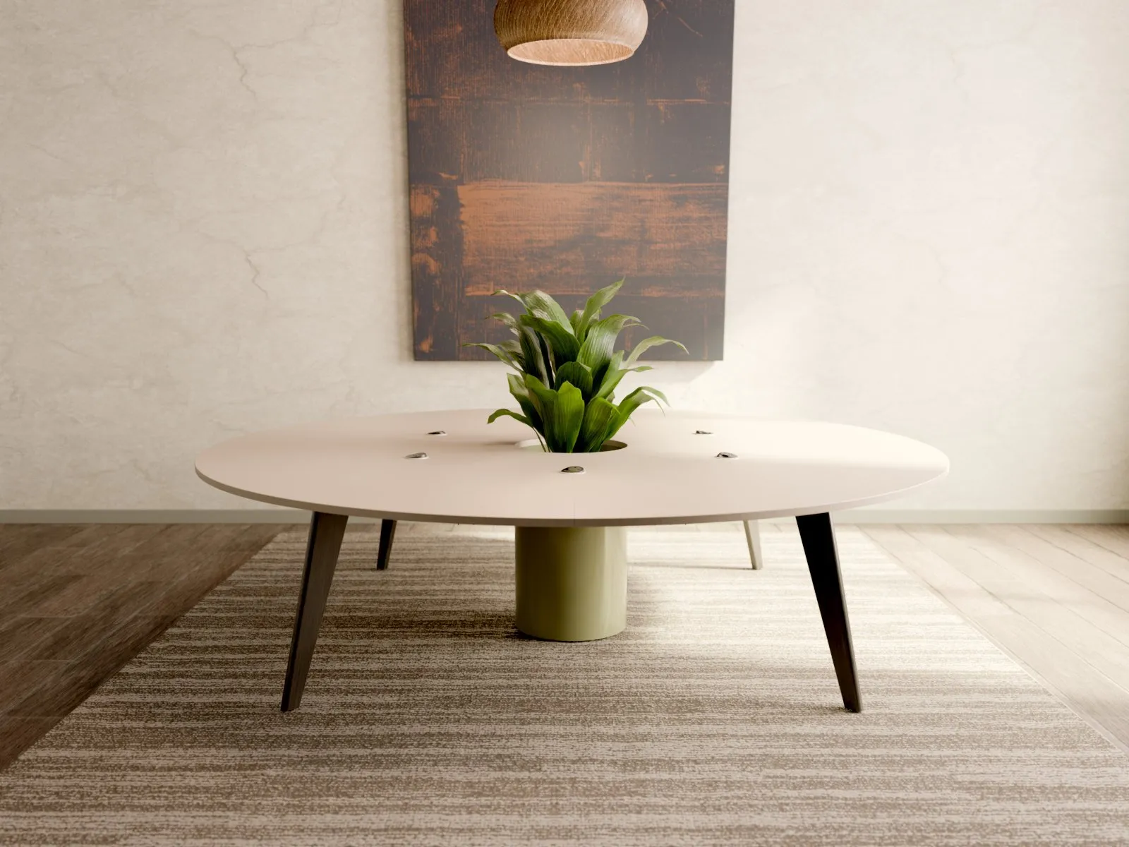 Orbital biophilic meeting table with integrated planter - sustainable office furniture London