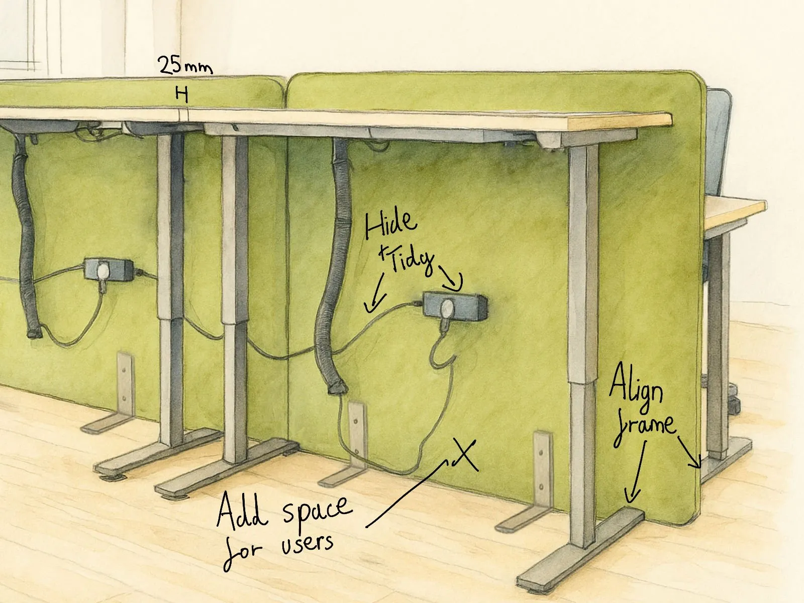 Custom furniture design sketch showing initial scoping and concept development