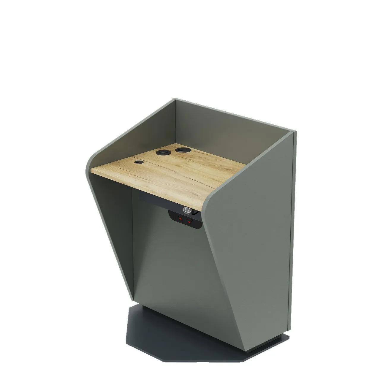 H.A.L. height adjustable lectern for presentation spaces with mobile wheels showing microphone ports and cable management