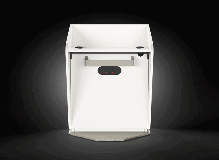 H.A.L. lectern animated demonstration of removable panels for AV mounting