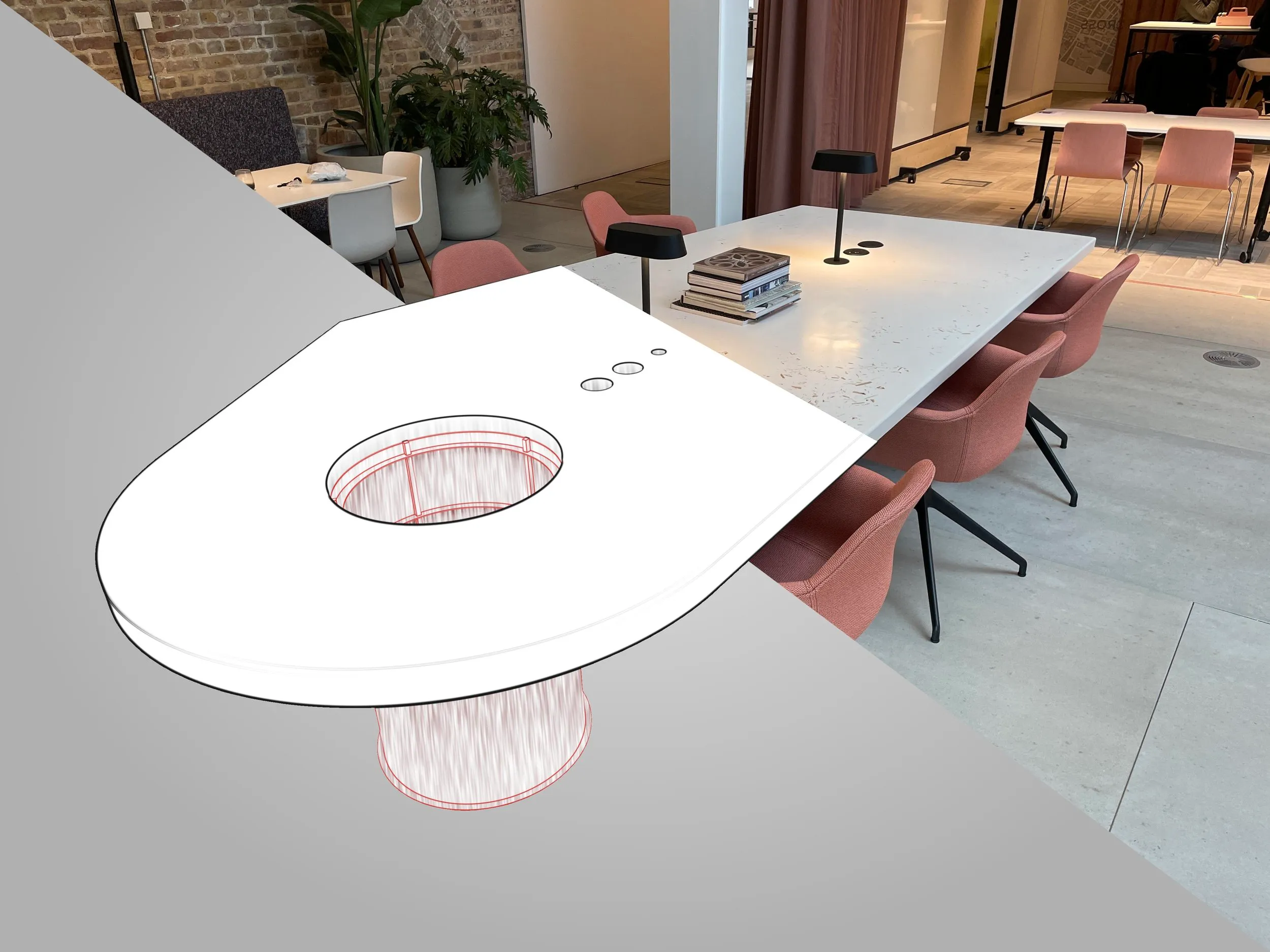 Custom bespoke office furniture design London - 3D rendering to manufacture