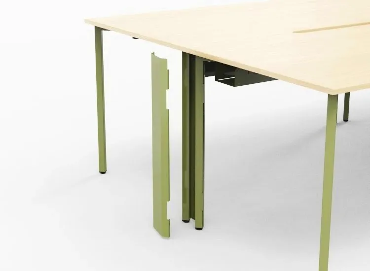 Recon desk showing modular clip-together design with leg links and cable management