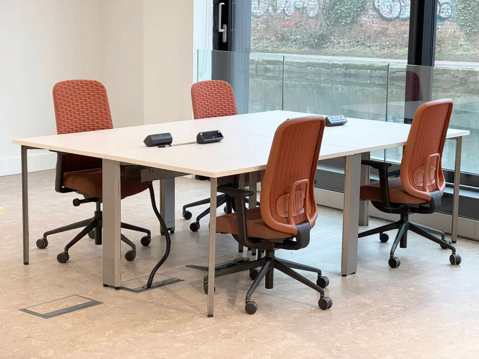 Recon desks configured in bank of 4 in London co-working space