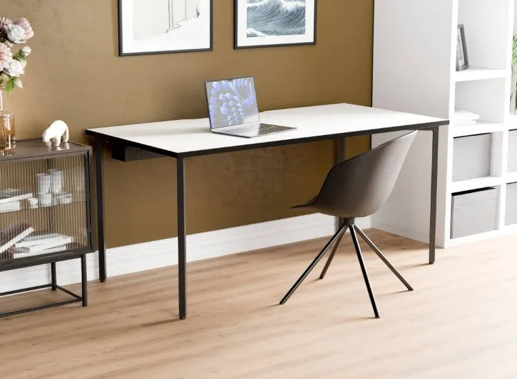 Single Recon desk in home office with black frame and white top