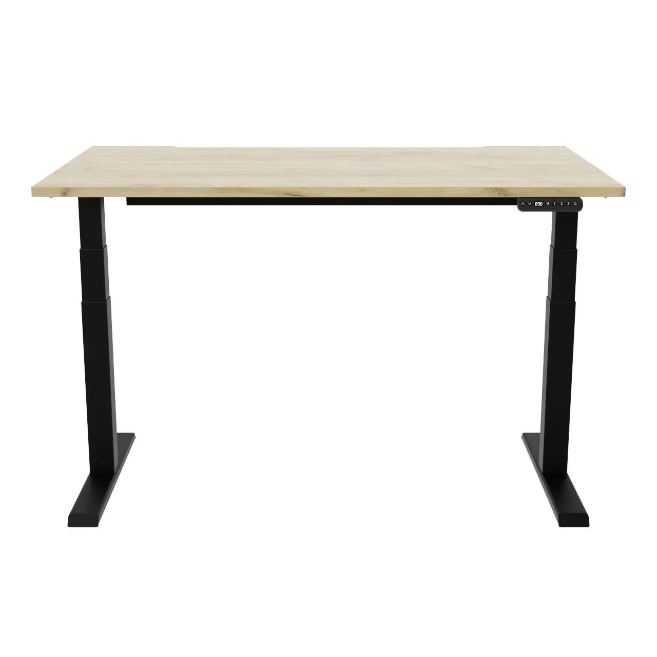 R!se electric sit-stand desk front view - height adjustable desk with white frame